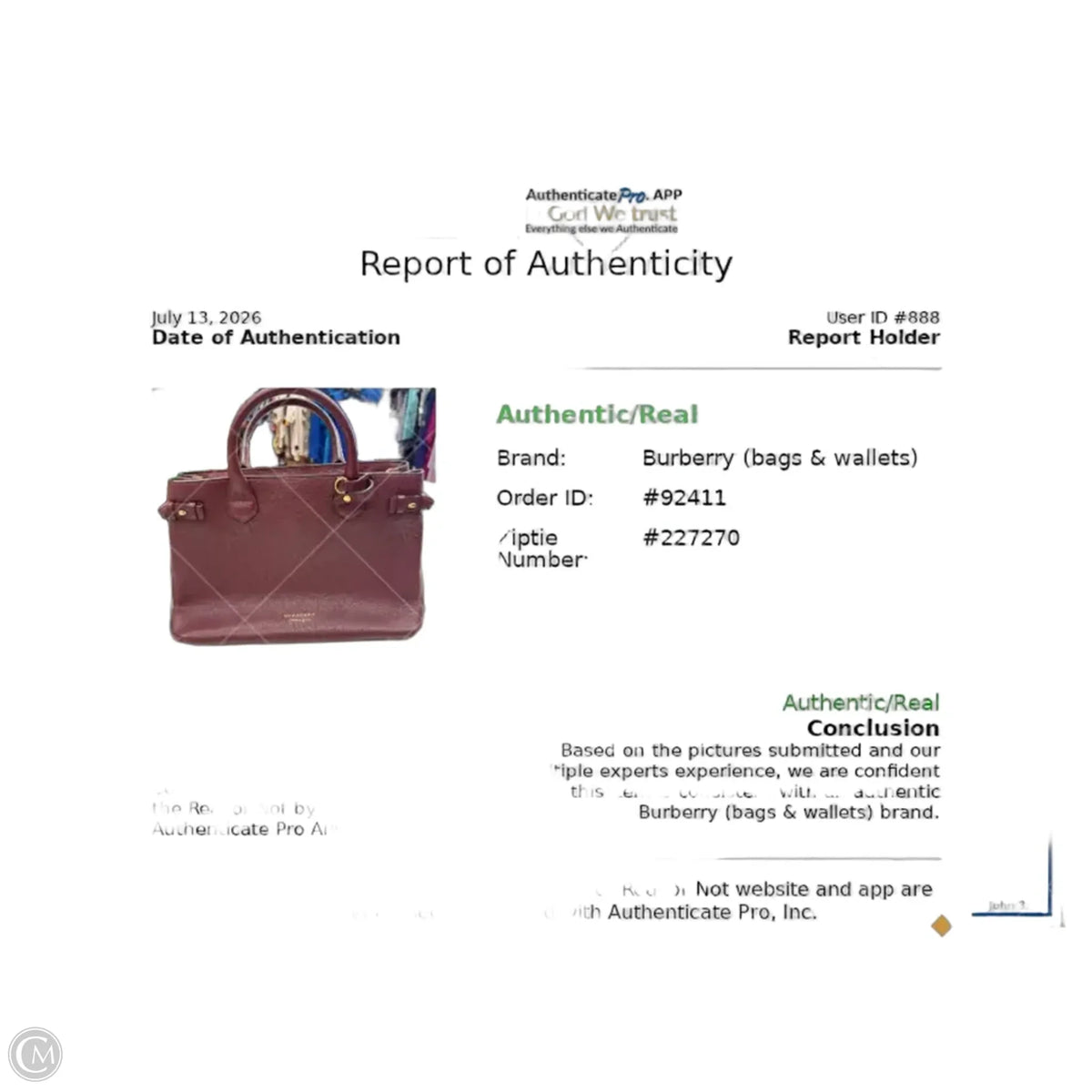 Handbag Luxury Designer By Burberry, Size: Medium