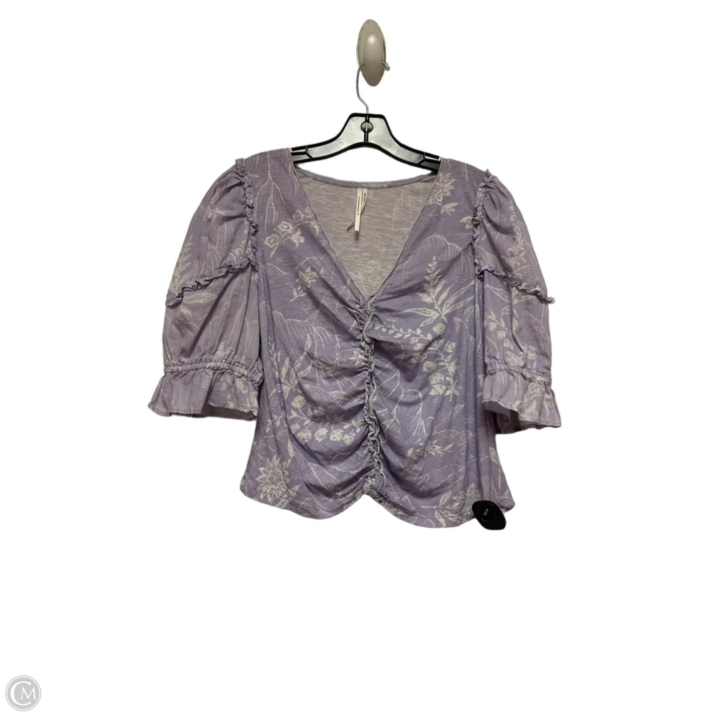 Top Short Sleeve By Anthropologie In Purple & White, Size: L