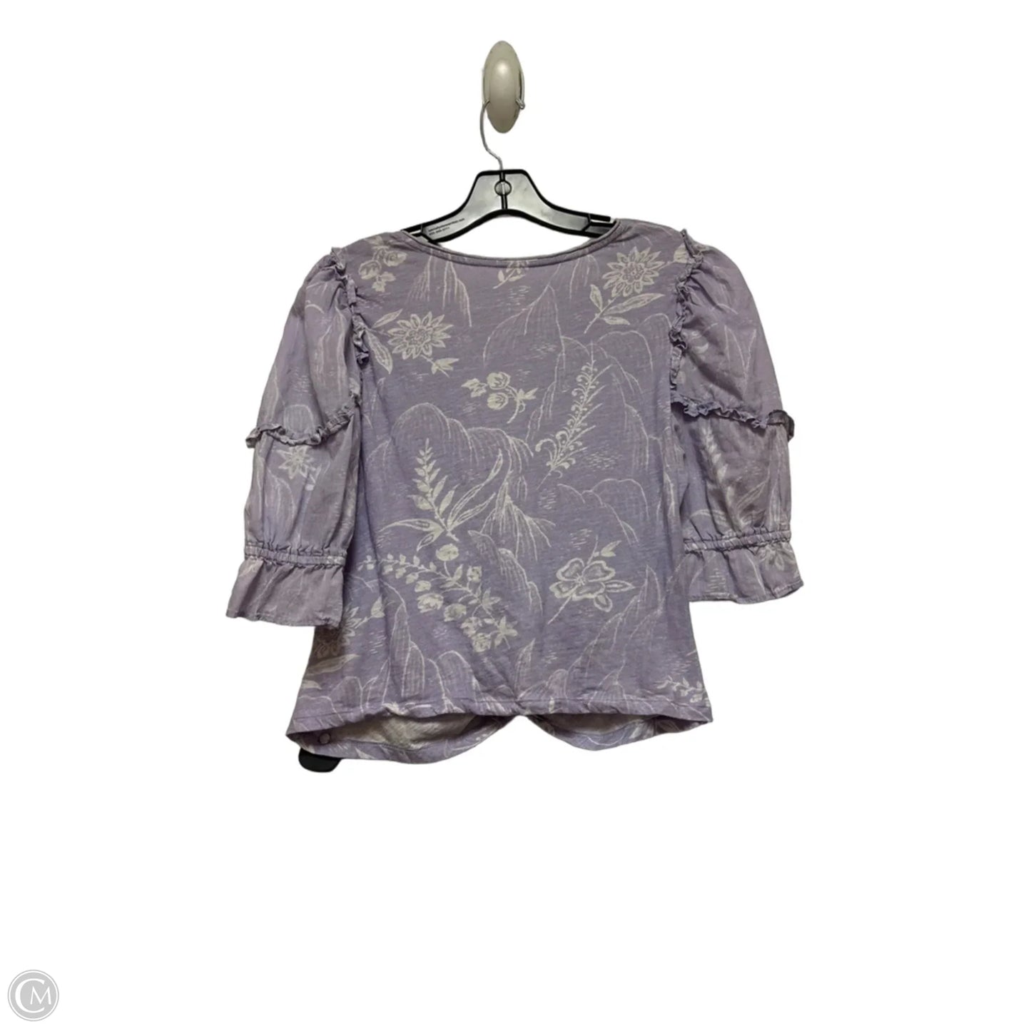 Top Short Sleeve By Anthropologie In Purple & White, Size: L
