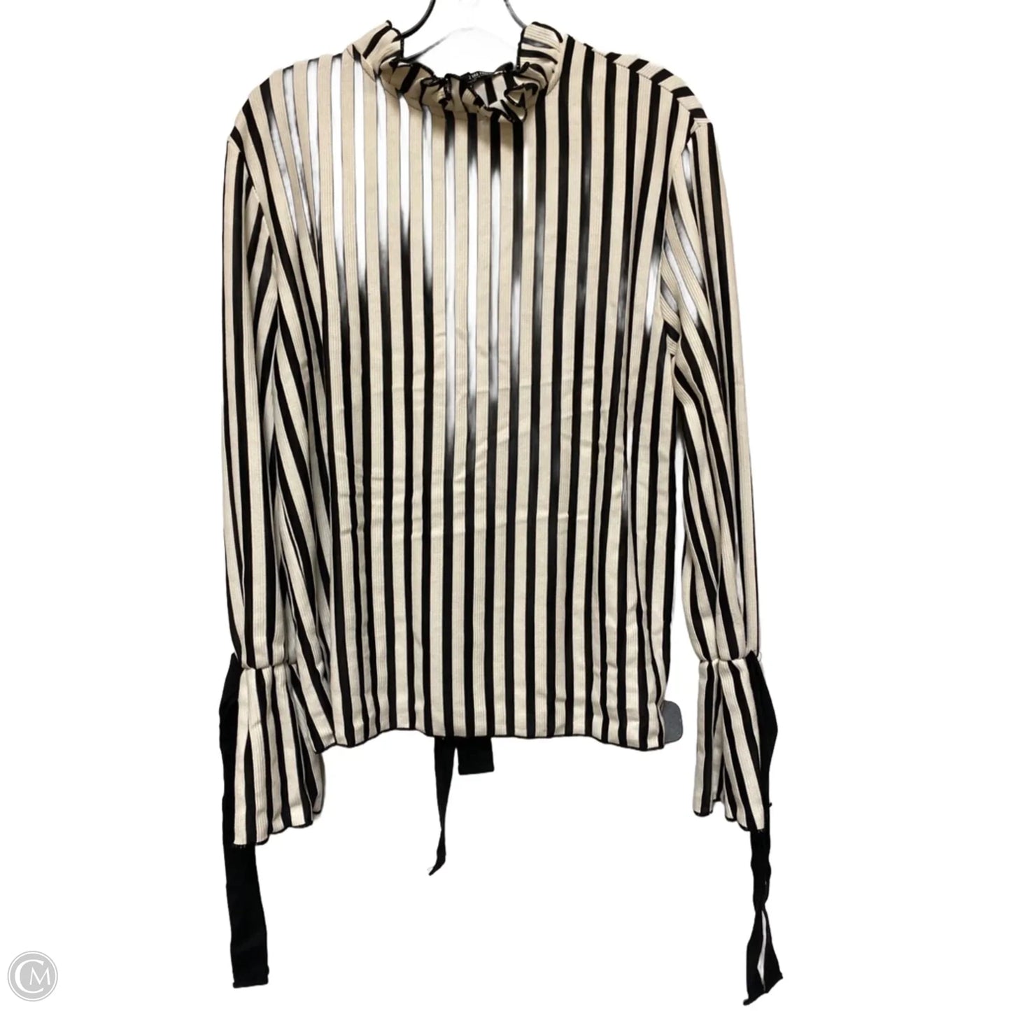Top Long Sleeve By Zara In Striped Pattern, Size: M