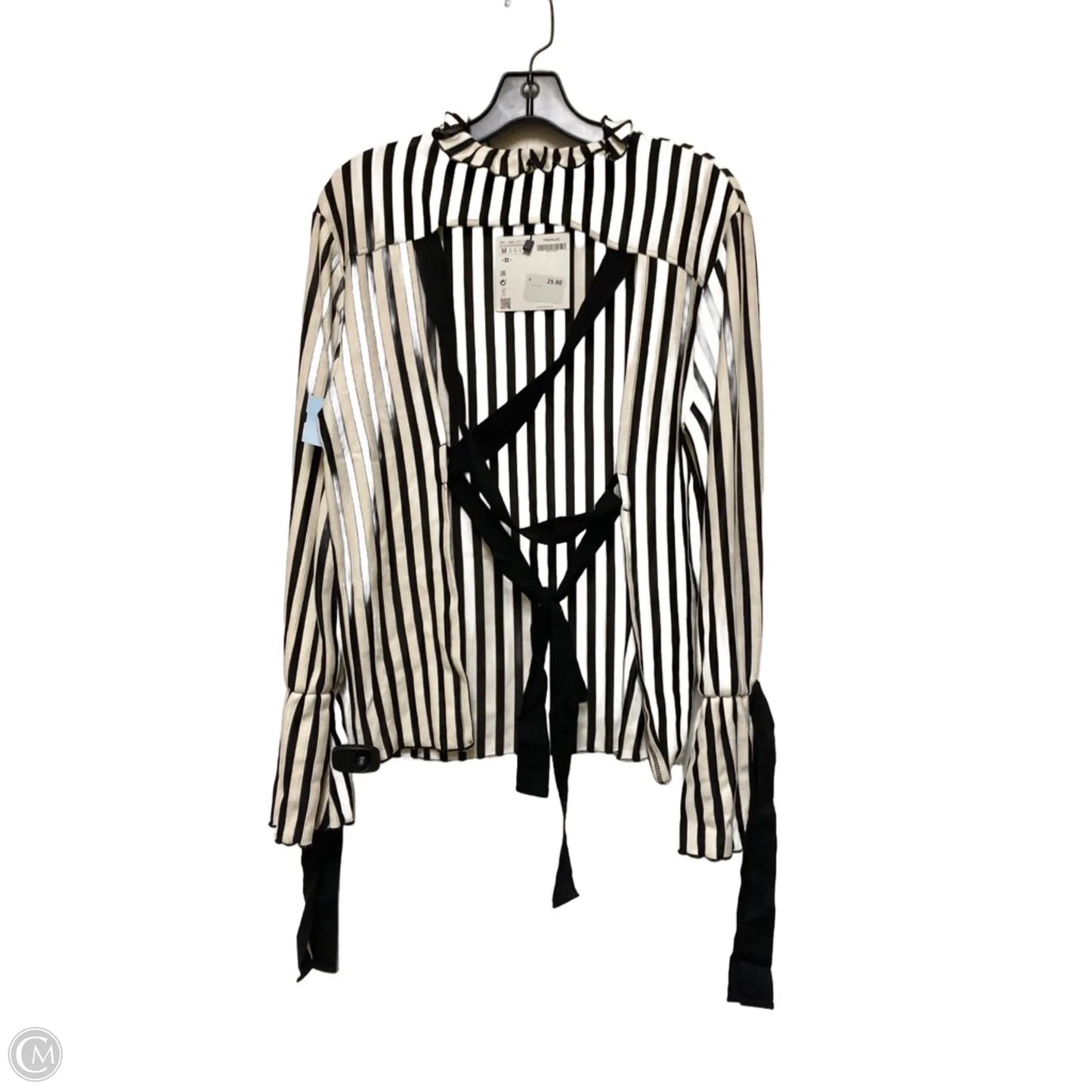 Top Long Sleeve By Zara In Striped Pattern, Size: M