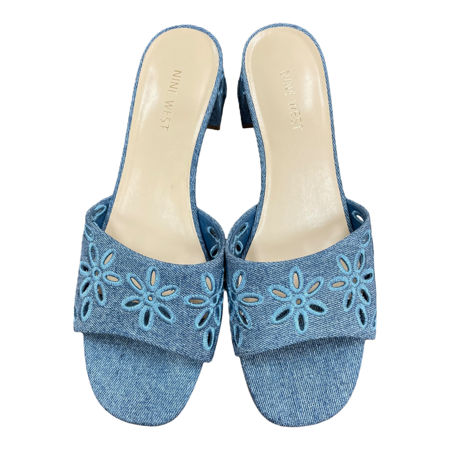 Blue Sandals Heels Block By Nine West, Size: 9