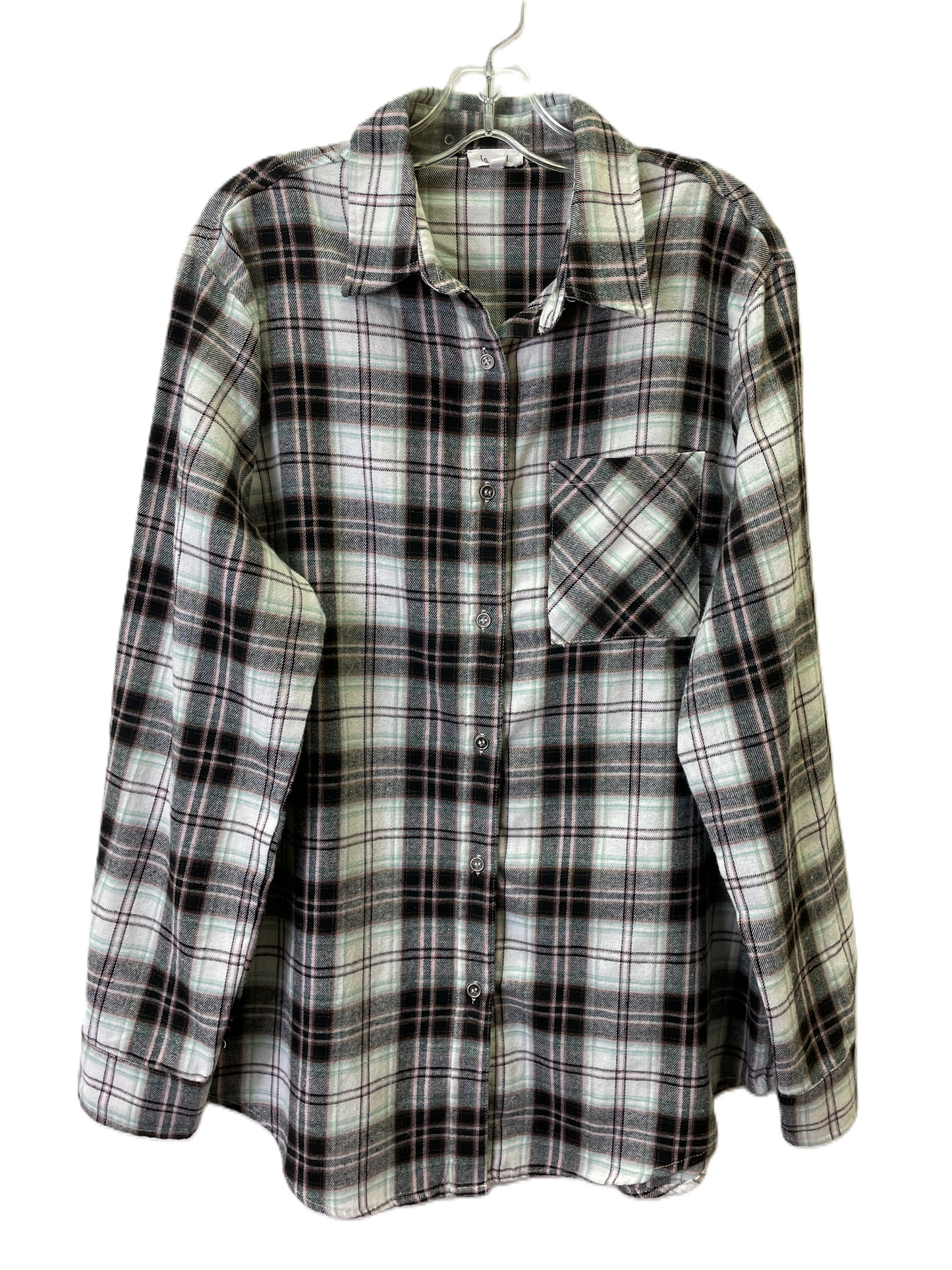 Blouse Long Sleeve By La Miel In Plaid Pattern, Size: L