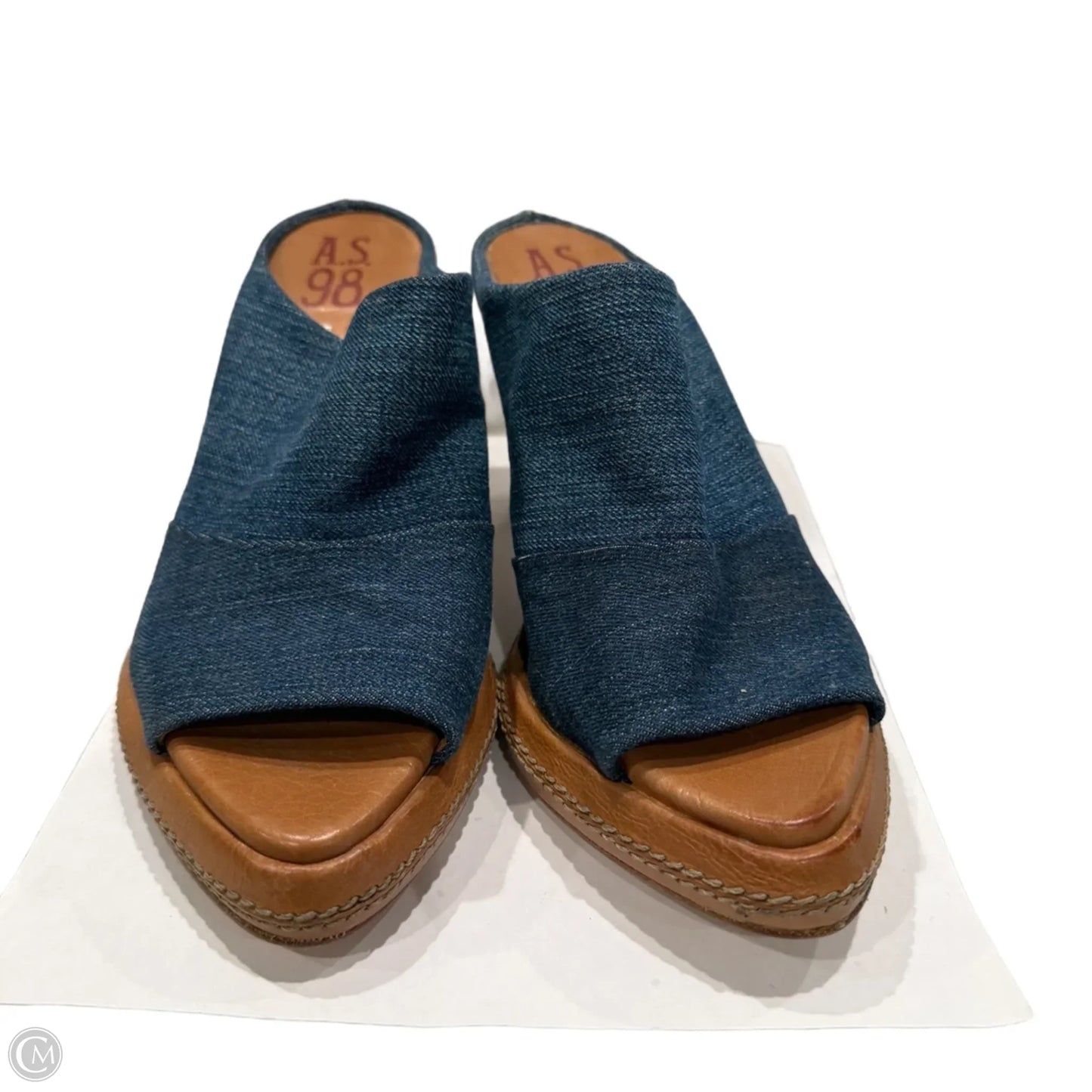 Sandals Heels Kitten By Cmb In Blue & Brown, Size: 6.5