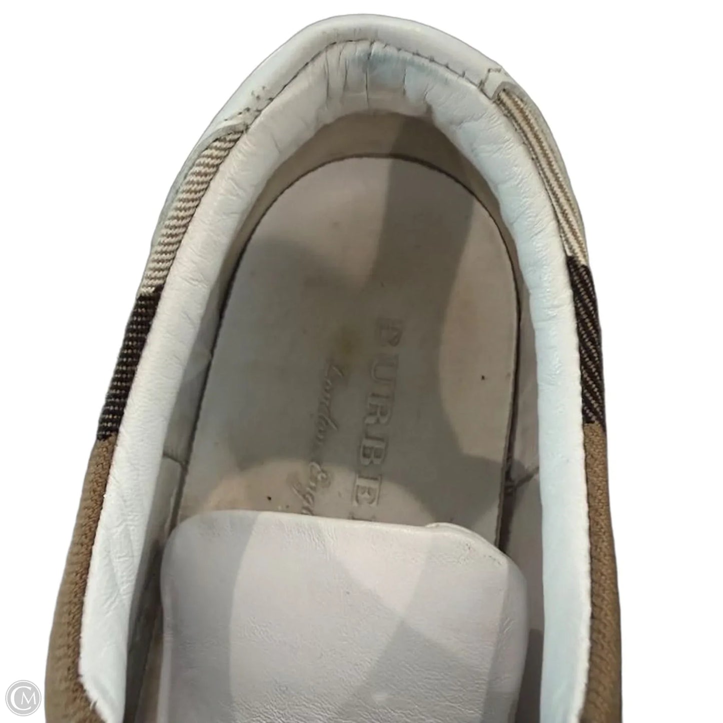 Shoes Luxury Designer By Burberry In Brown & White, Size: 7
