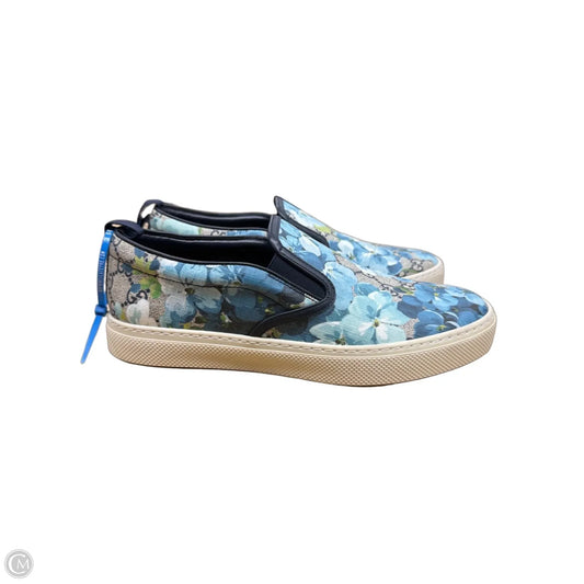Shoes Luxury Designer By Gucci In Blue & Brown, Size: 7.5