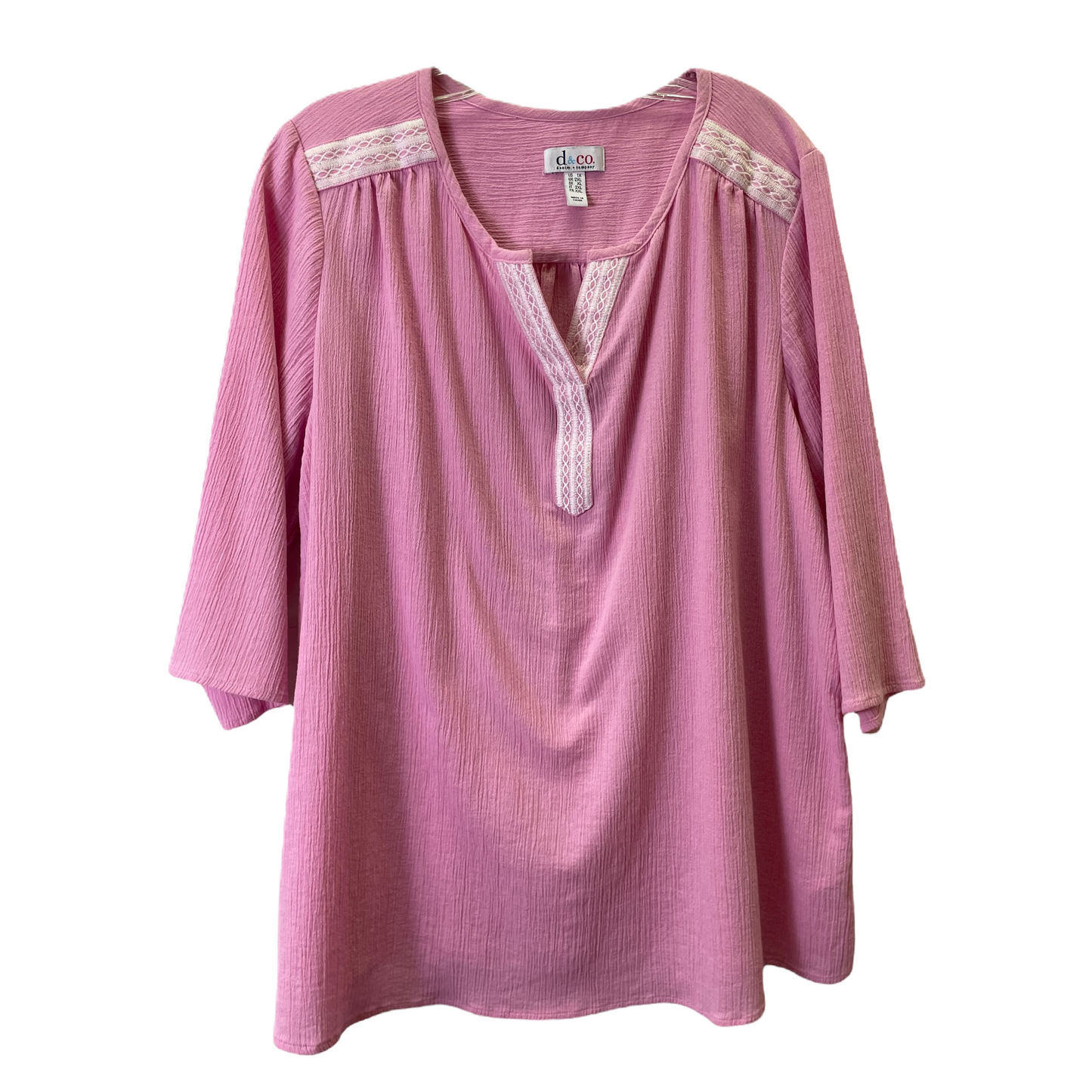 Pink Top 3/4 Sleeve By Denim And Company, Size: 1x