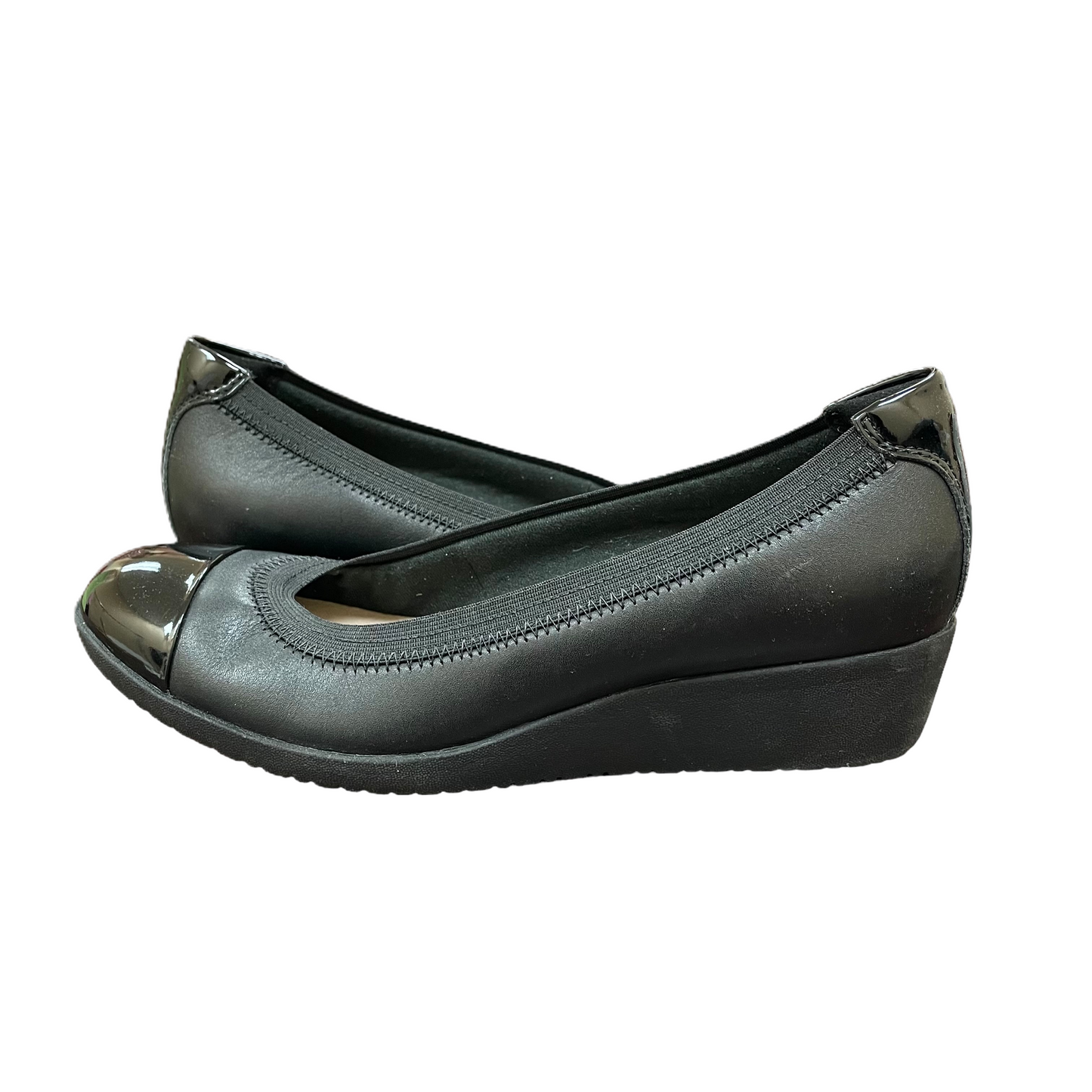 Black Shoes Heels Wedge By Clarks, Size: 7.5