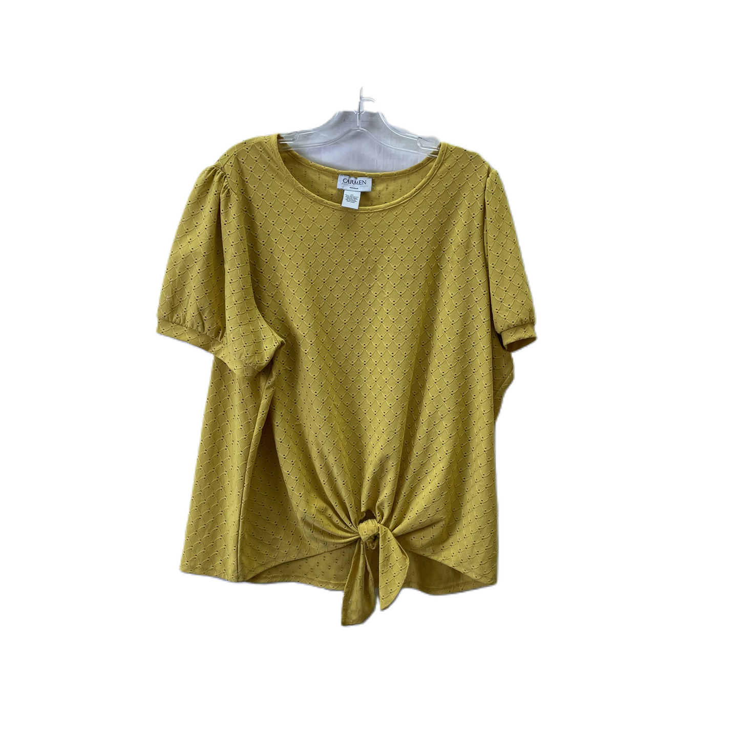 Yellow Top Short Sleeve By Carmen Marc Valvo, Size: 1x