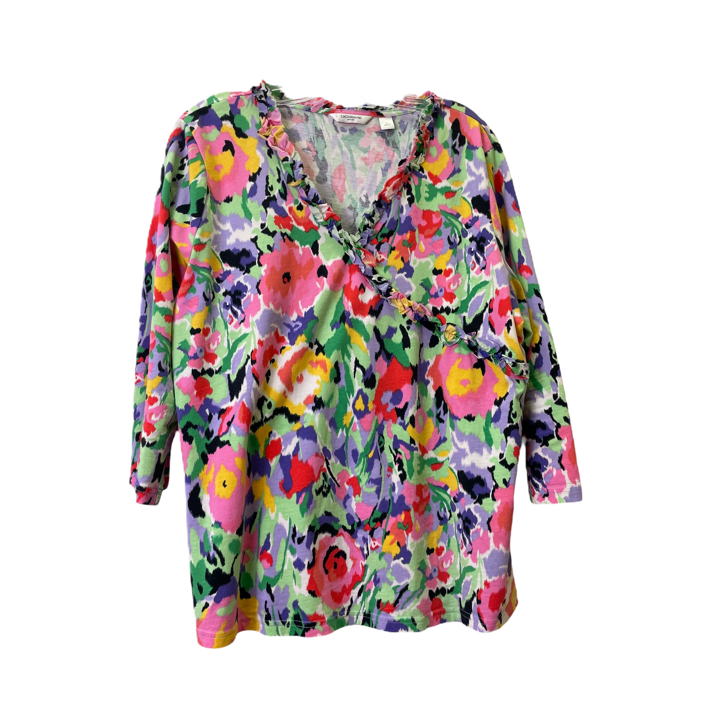 Rainbow Print Top 3/4 Sleeve Basic By Liz Claiborne, Size: 1x