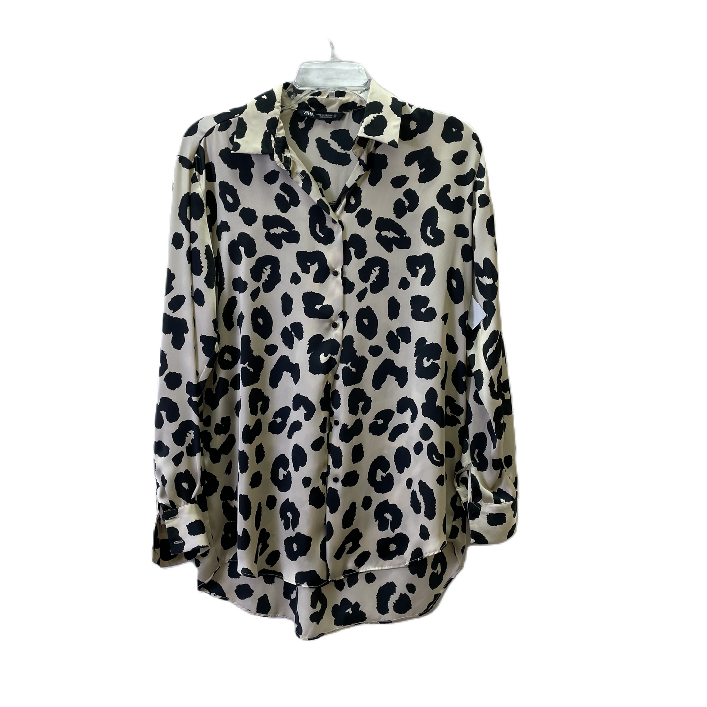 Blouse Long Sleeve By Zara In Black & Cream, Size: Xs