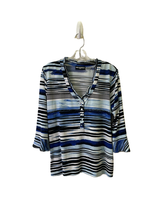 Top Long Sleeve Basic By Karl Lagerfeld In Black & Blue, Size: L