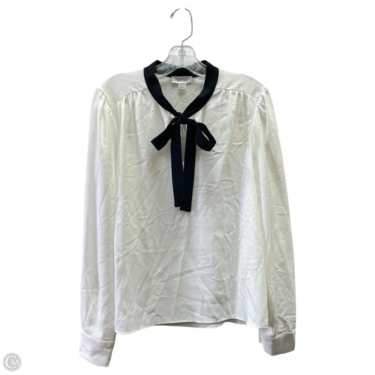 Top Long Sleeve By Calvin Klein In Black & Cream, Size: S