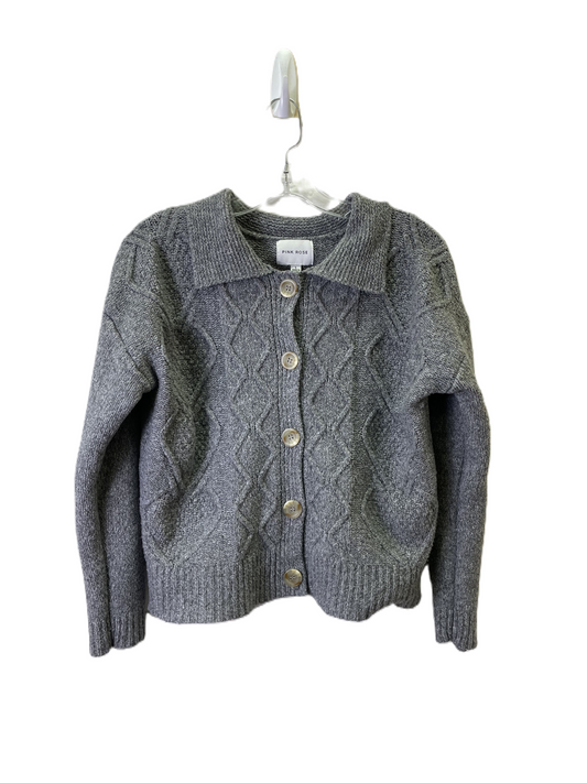 Sweater Cardigan By Pink Rose In Grey, Size: L