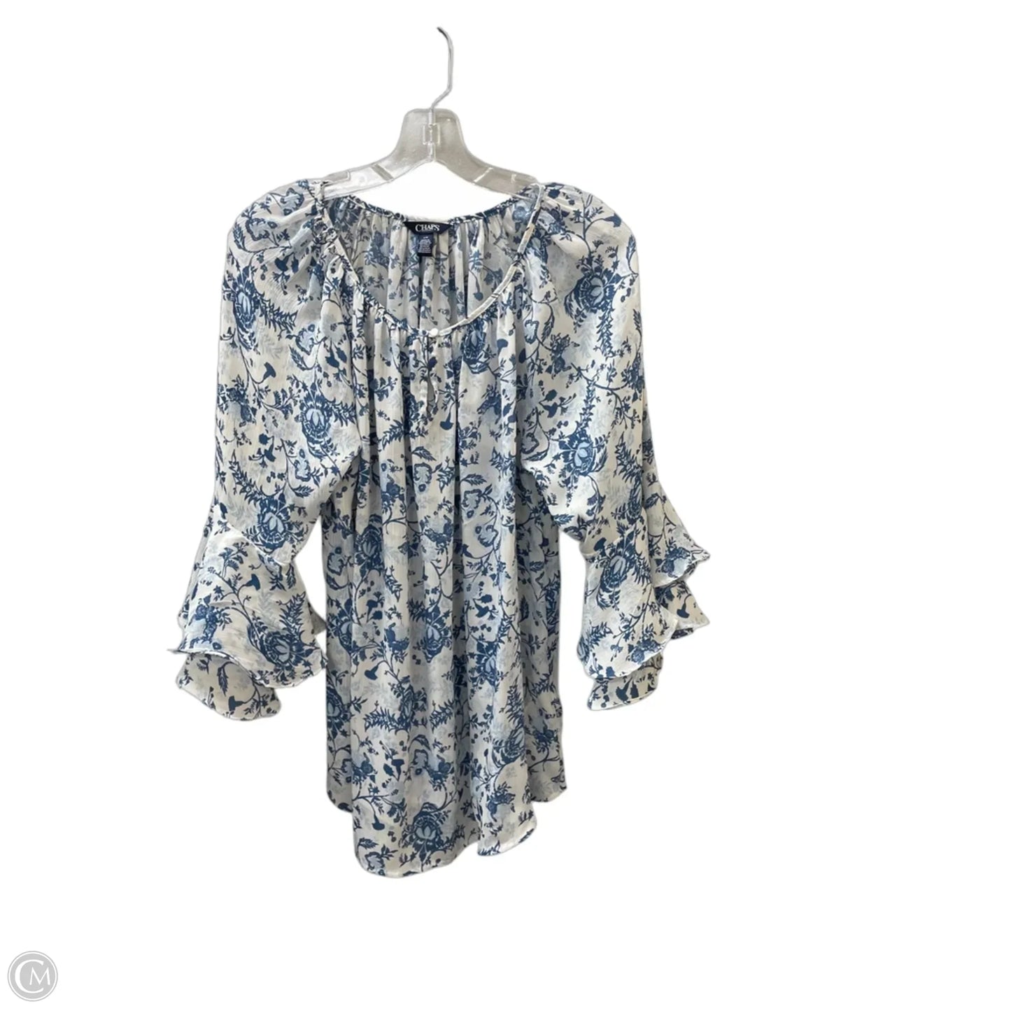Blouse Long Sleeve By Chaps In Blue & White, Size: L