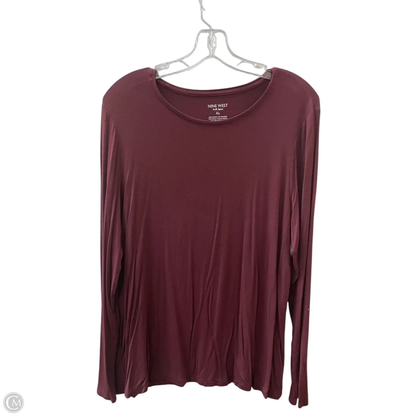 Top Long Sleeve Basic By Nine West In Maroon, Size: Xl