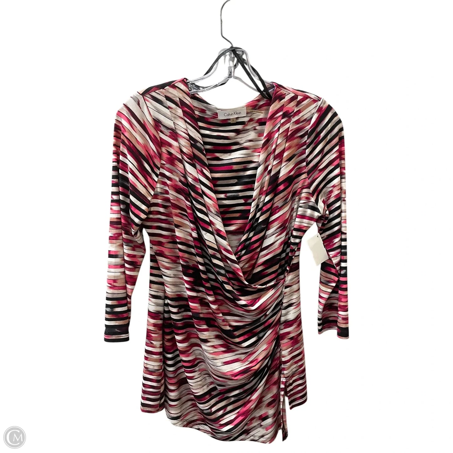 Top Long Sleeve By Calvin Klein In Black & Pink, Size: M