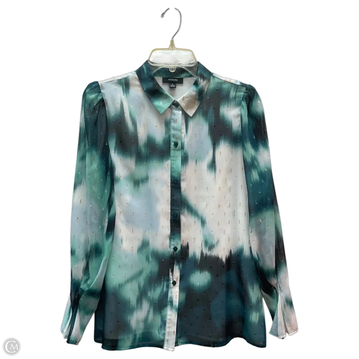 Blouse Long Sleeve By Alfani In Green & White, Size: S