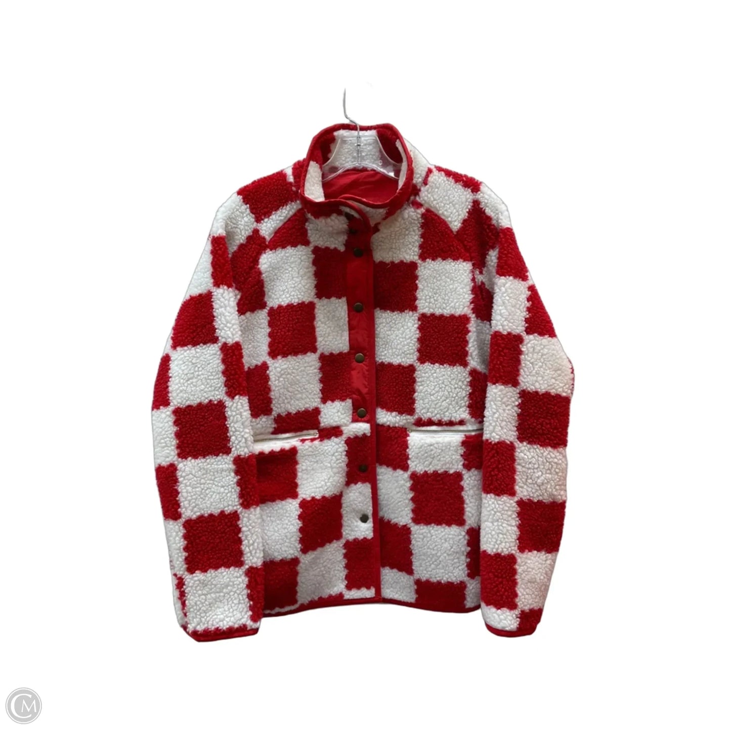 Jacket Faux Fur & Sherpa By Cme In Red & White, Size: M