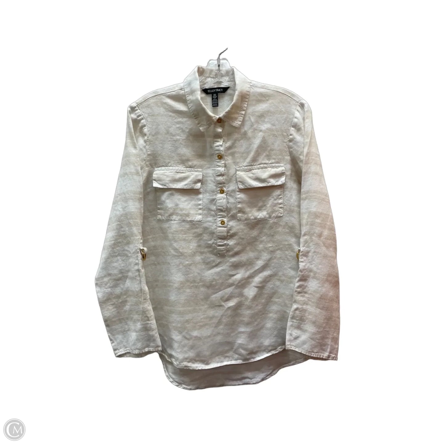 Top Long Sleeve By Ellen Tracy In Tan & White, Size: M