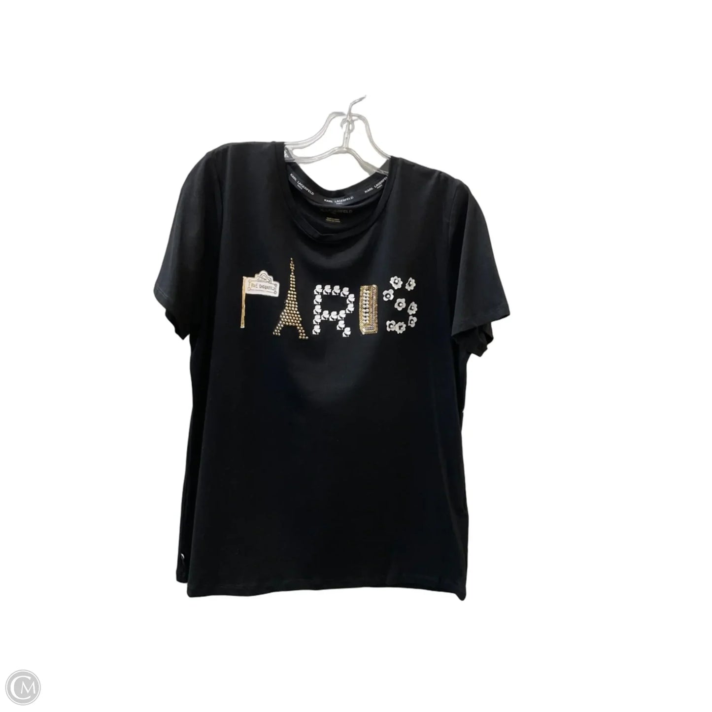 Top Short Sleeve Designer By Karl Lagerfeld In Black & Gold, Size: M