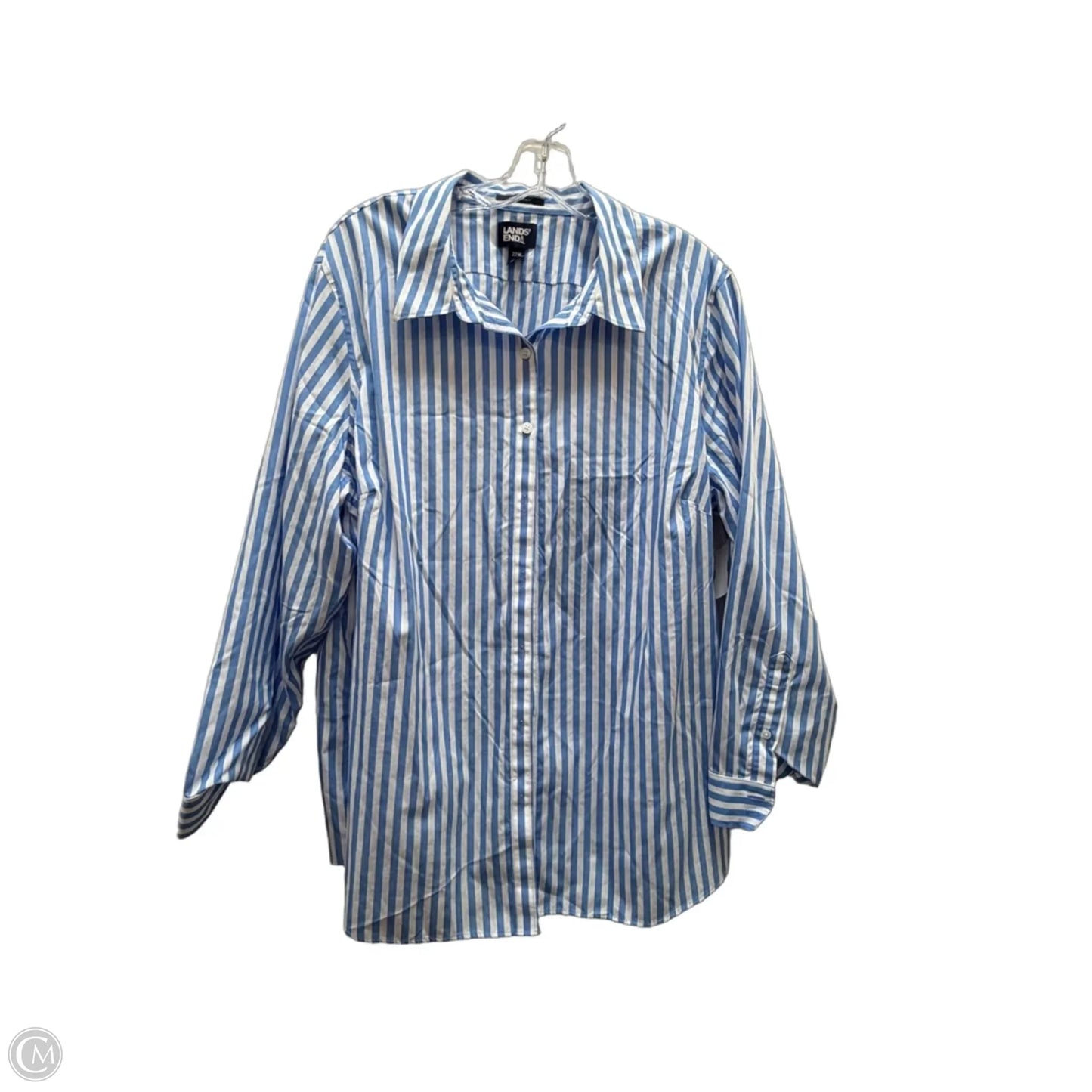 Top Long Sleeve By Lands End In Blue & White, Size: 2x