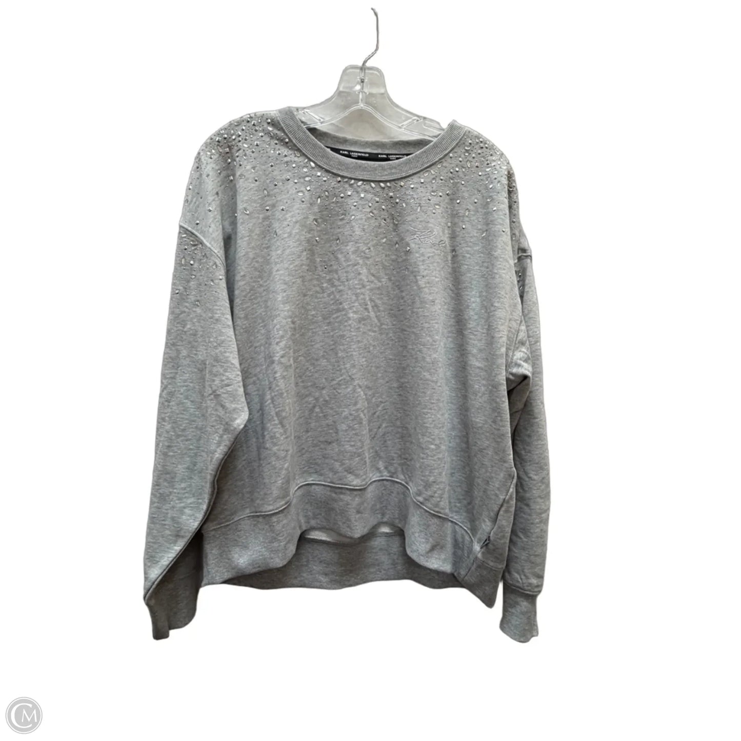 Sweatshirt Designer By Karl Lagerfeld In Grey & Silver, Size: L