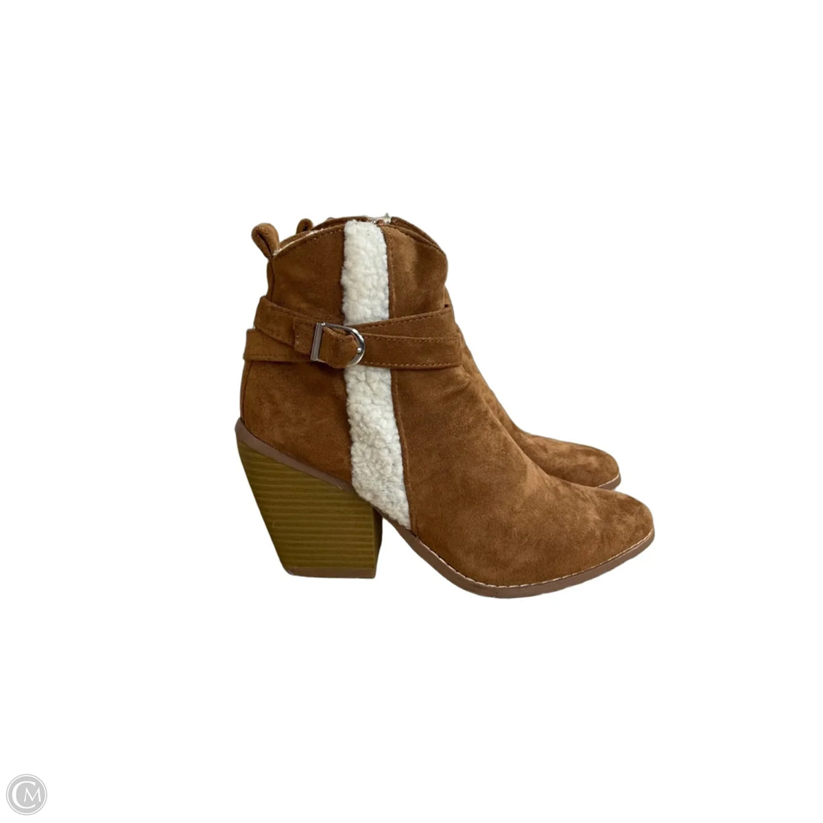Boots Ankle Heels By Yoki In Brown & Cream, Size: 6.5