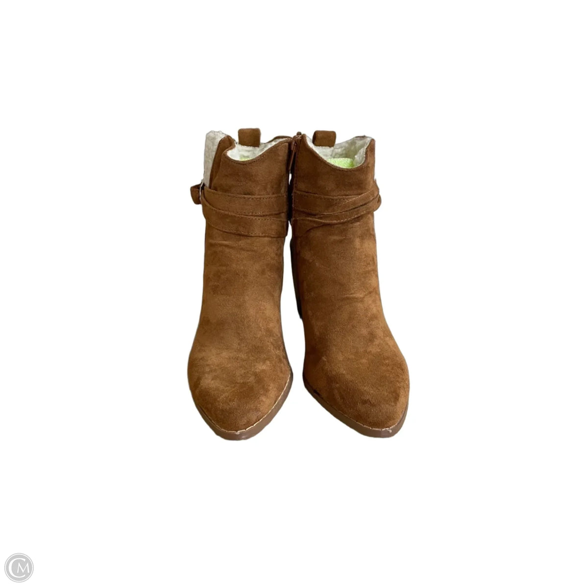 Boots Ankle Heels By Yoki In Brown & Cream, Size: 6.5