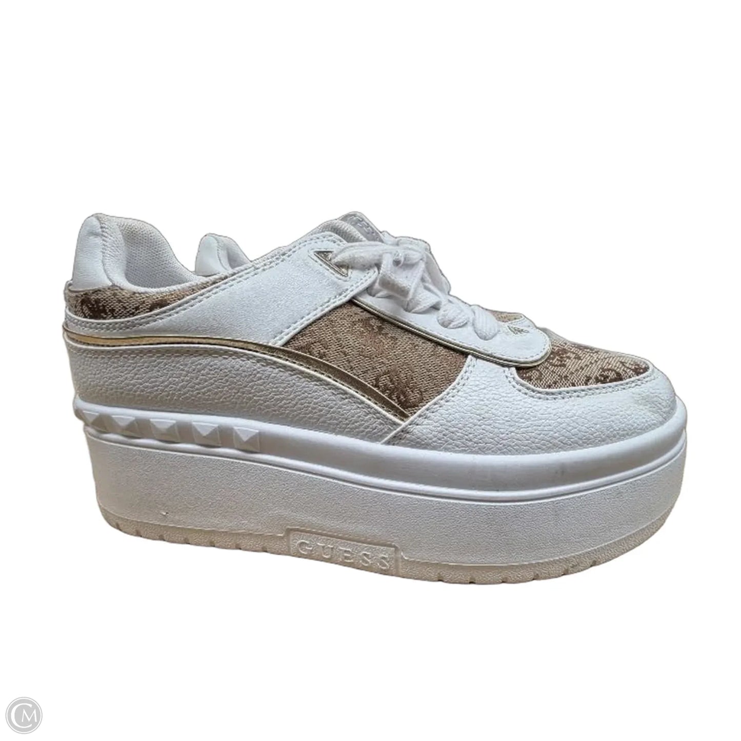 Shoes Heels Platform By Guess In Brown & White, Size: 8