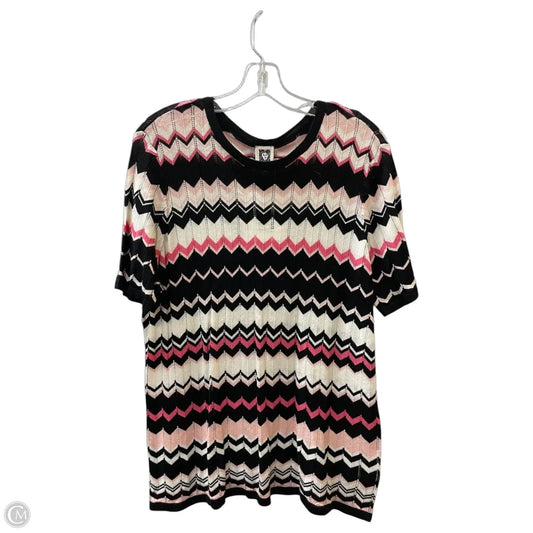 Sweater Short Sleeve By Anne Klein In Black & Pink, Size: Xl