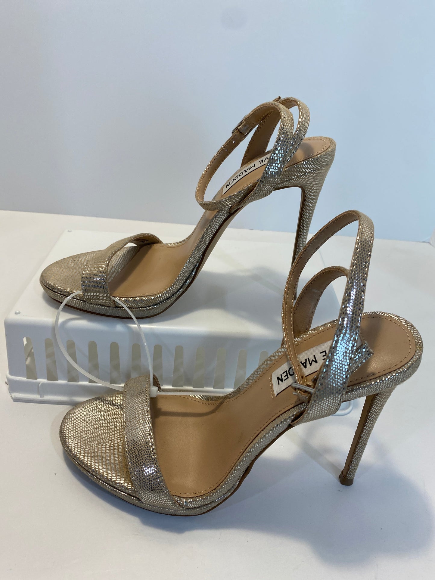 Silver Shoes Heels Stiletto Steve Madden, Size 6