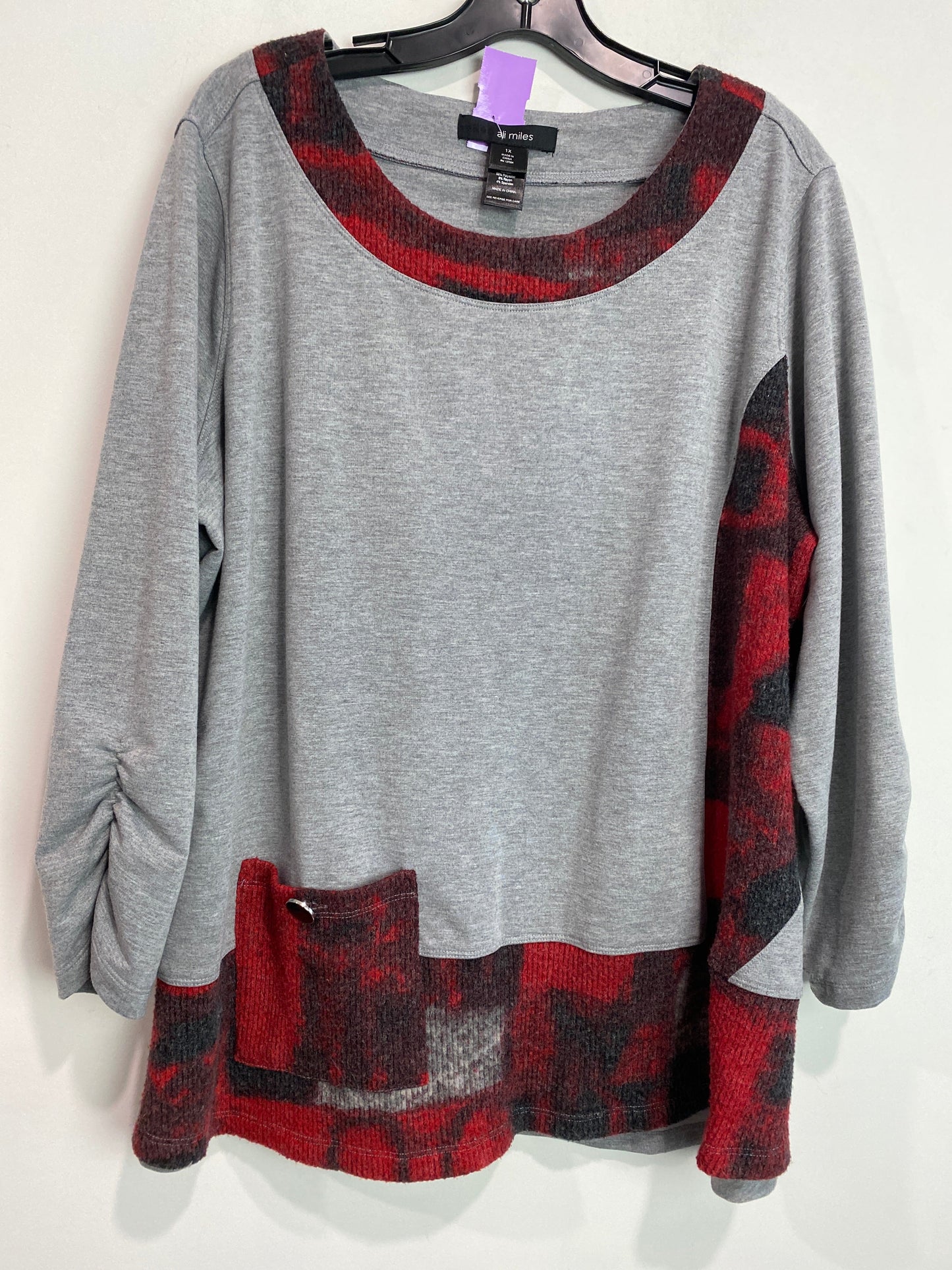 Grey Top Long Sleeve Ali Miles, Size 1x