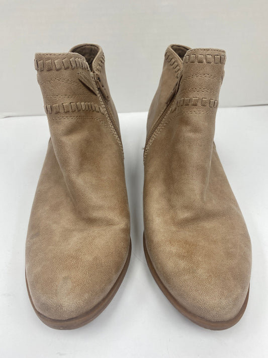Tan Boots Ankle Heels Bare Traps, Size 8
