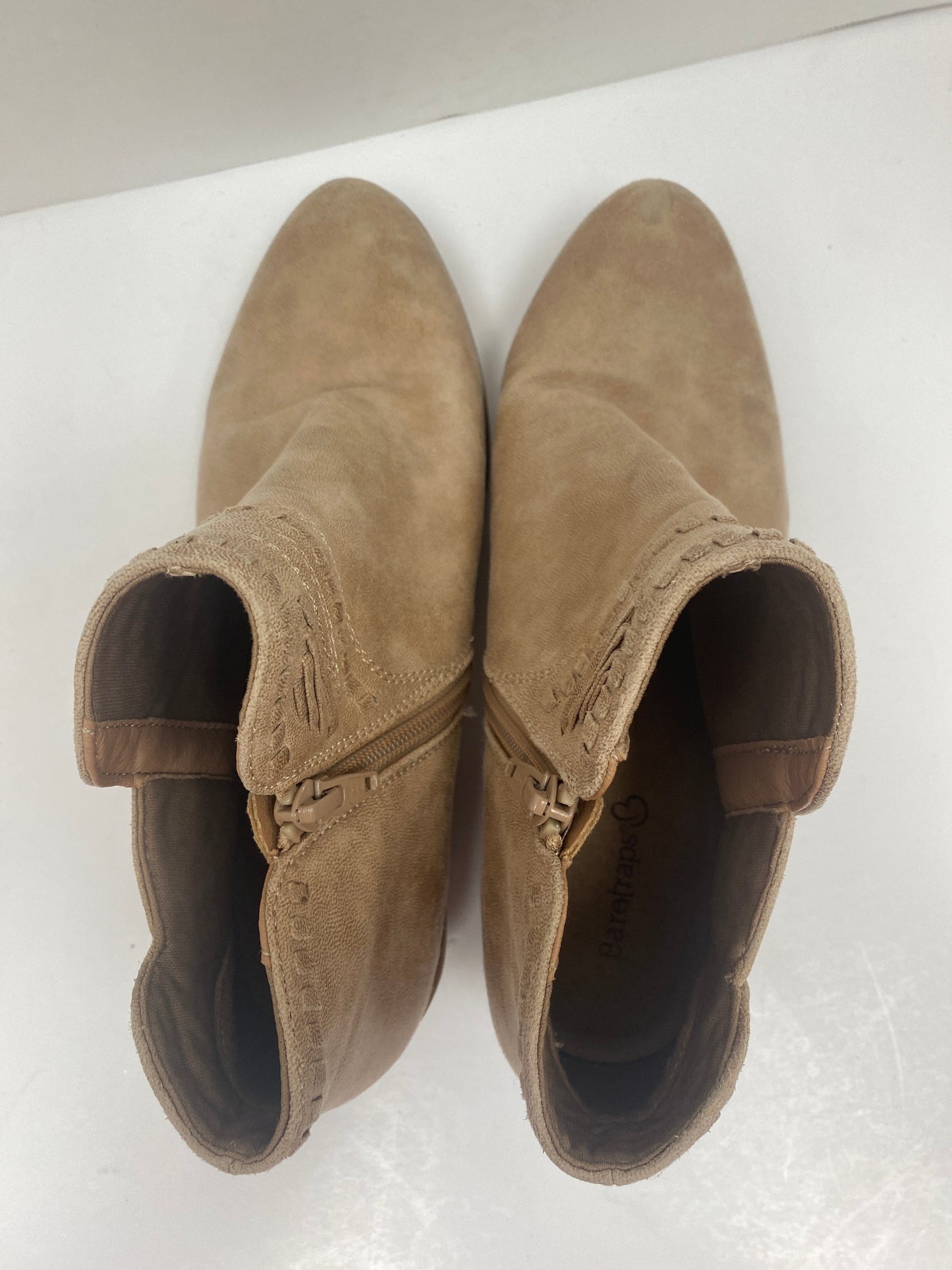 Tan Boots Ankle Heels Bare Traps, Size 8