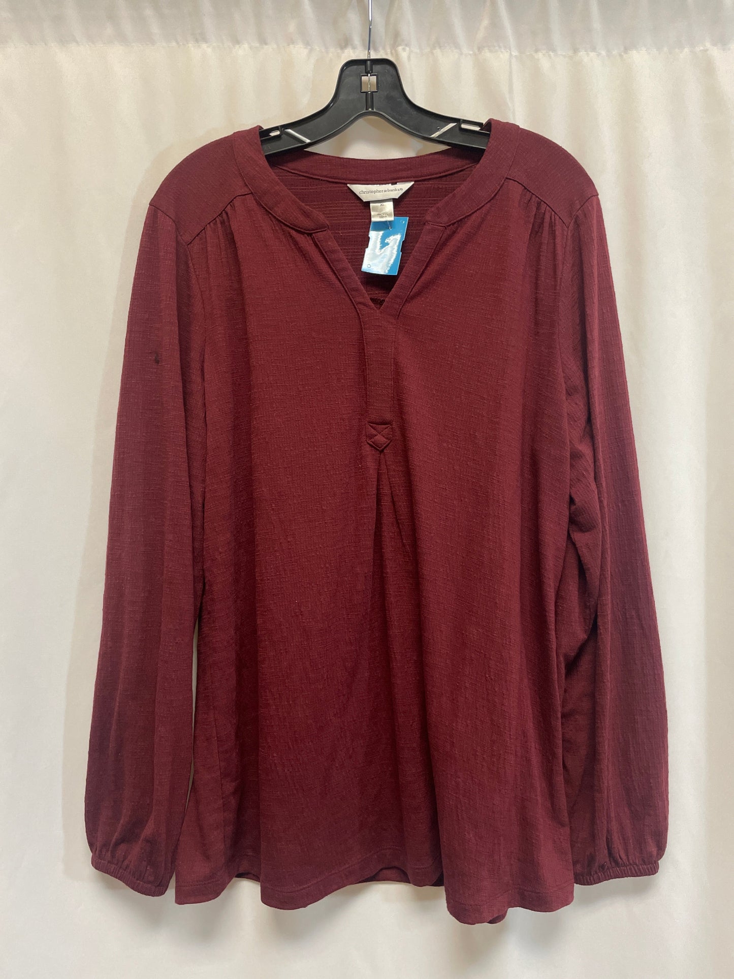 Top Long Sleeve By Christopher And Banks In Maroon, Size: Xl