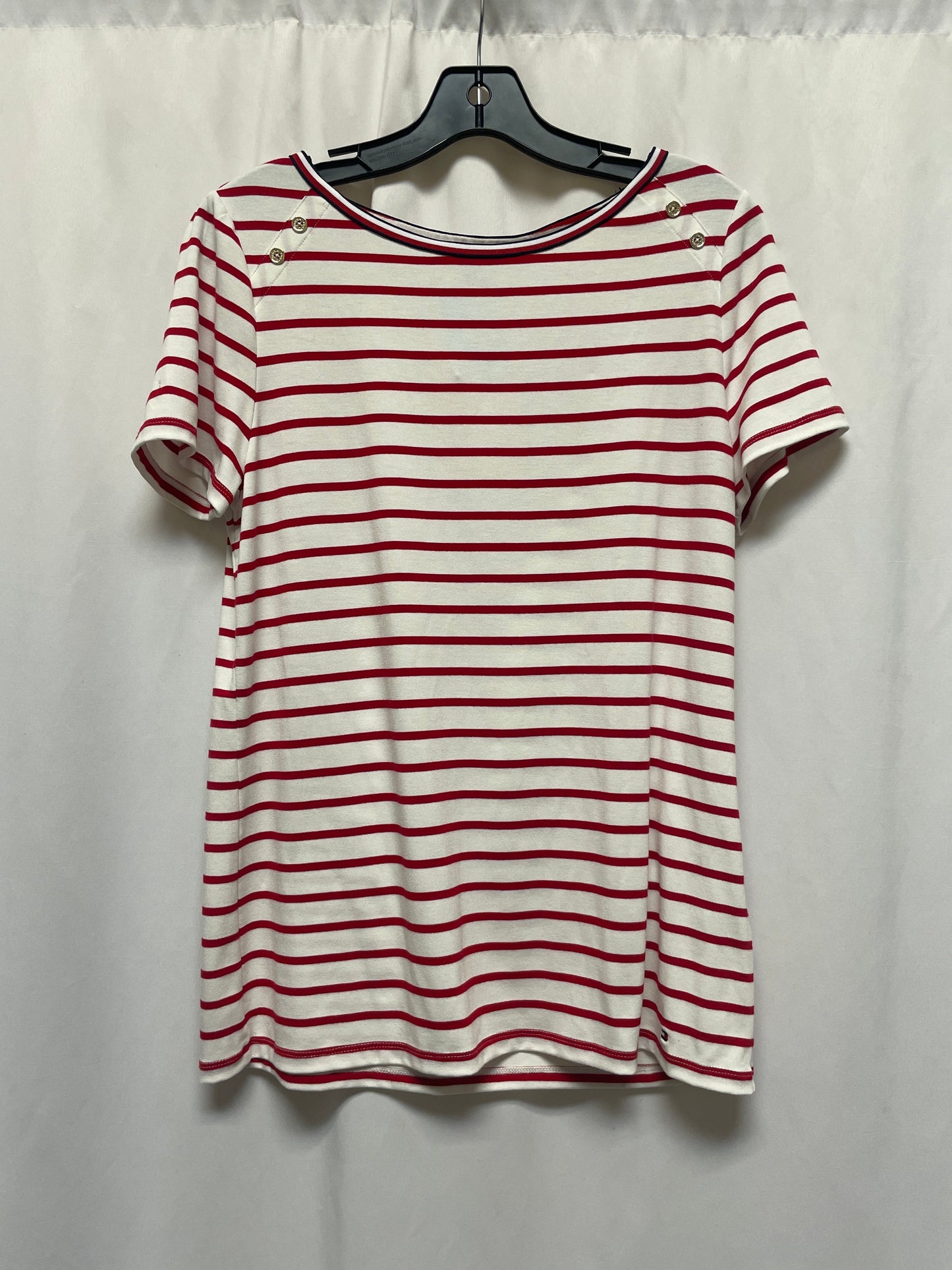 Top Short Sleeve By Tommy Hilfiger In Red & White, Size: M