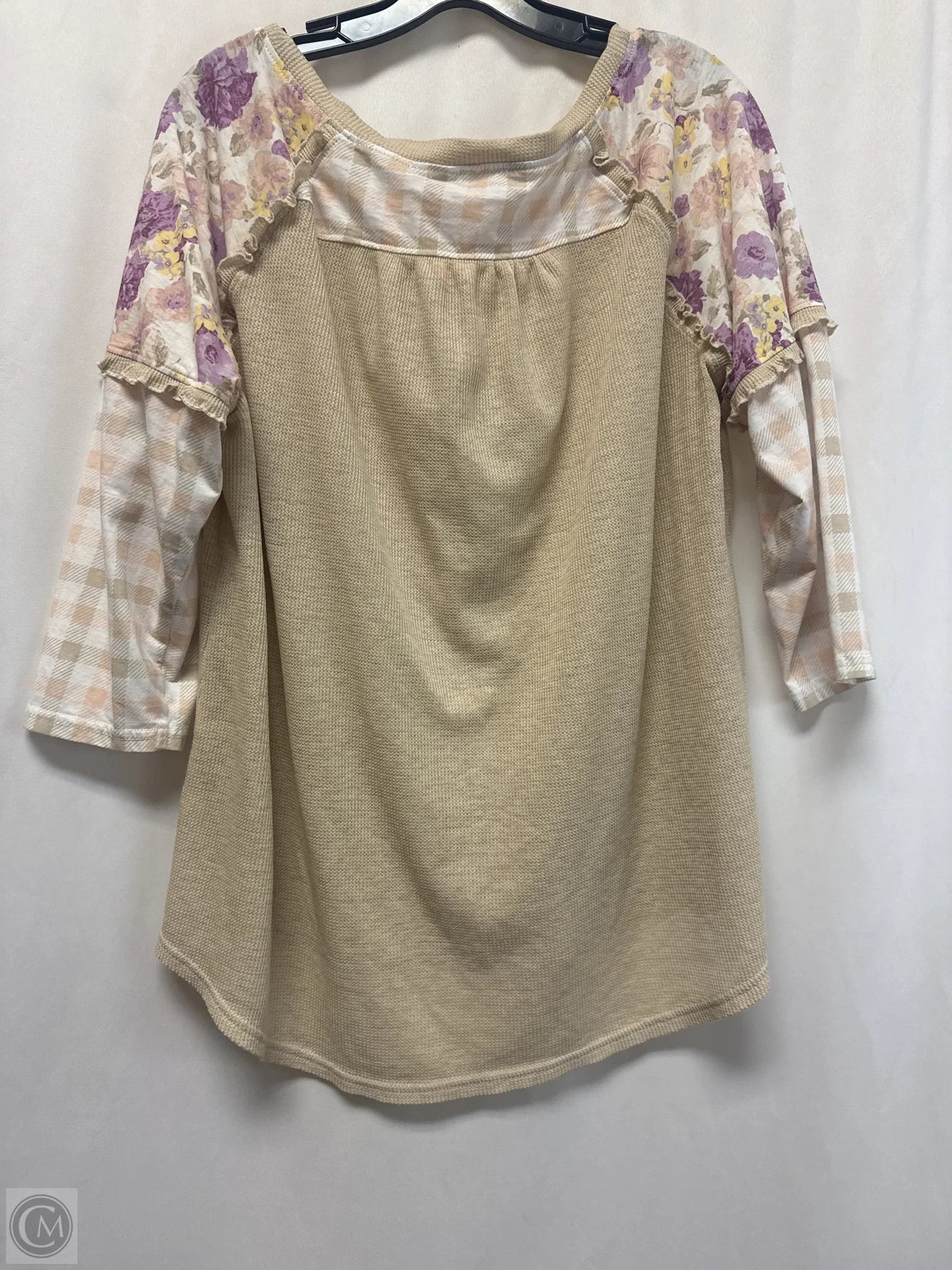 Top 3/4 Sleeve By Cato In Tan, Size: Xl