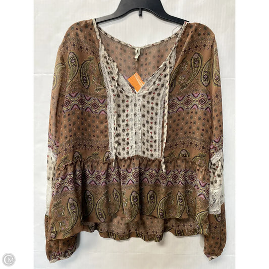 Top Long Sleeve By Bke In Brown, Size: Xl