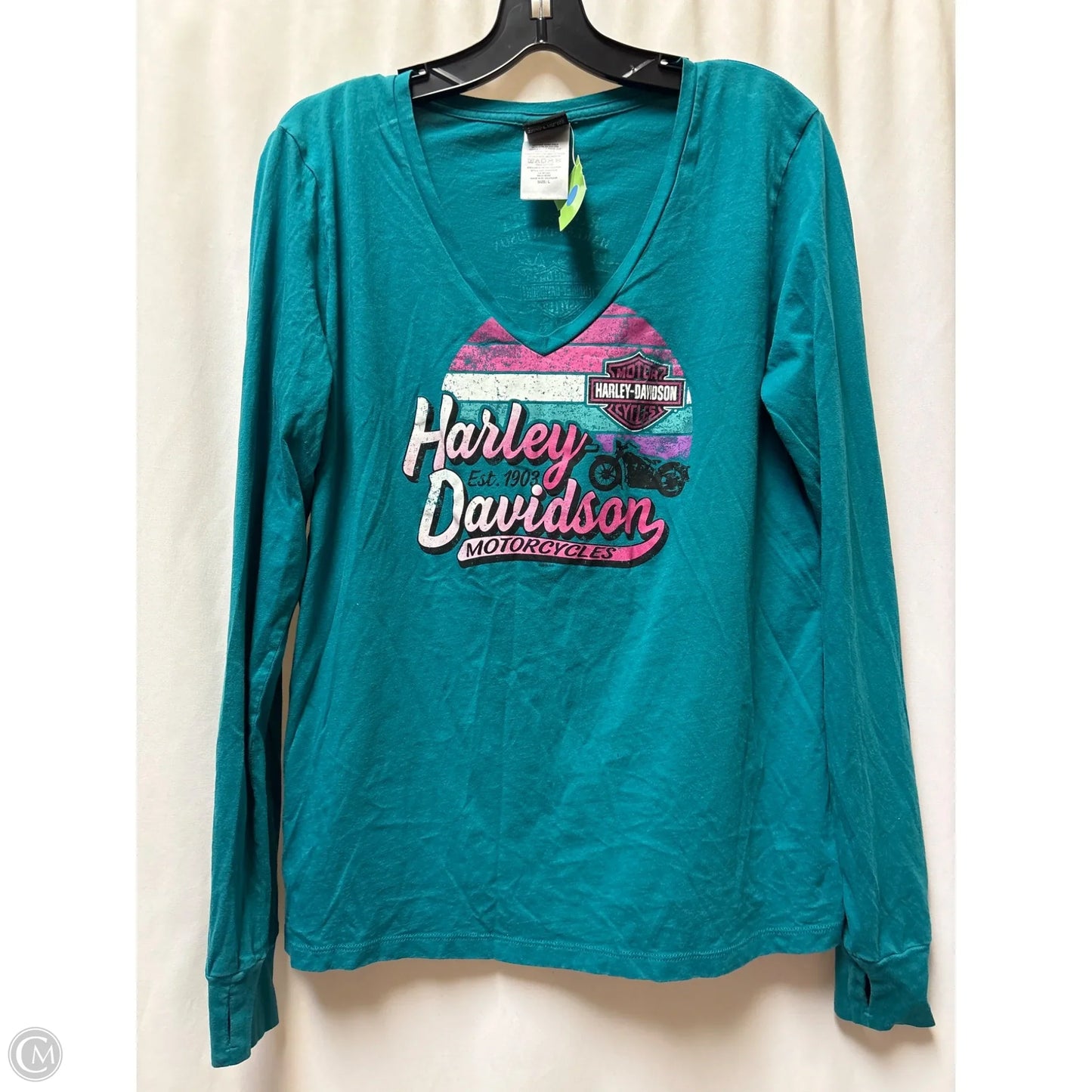 Top Long Sleeve By Harley Davidson In Teal, Size: L