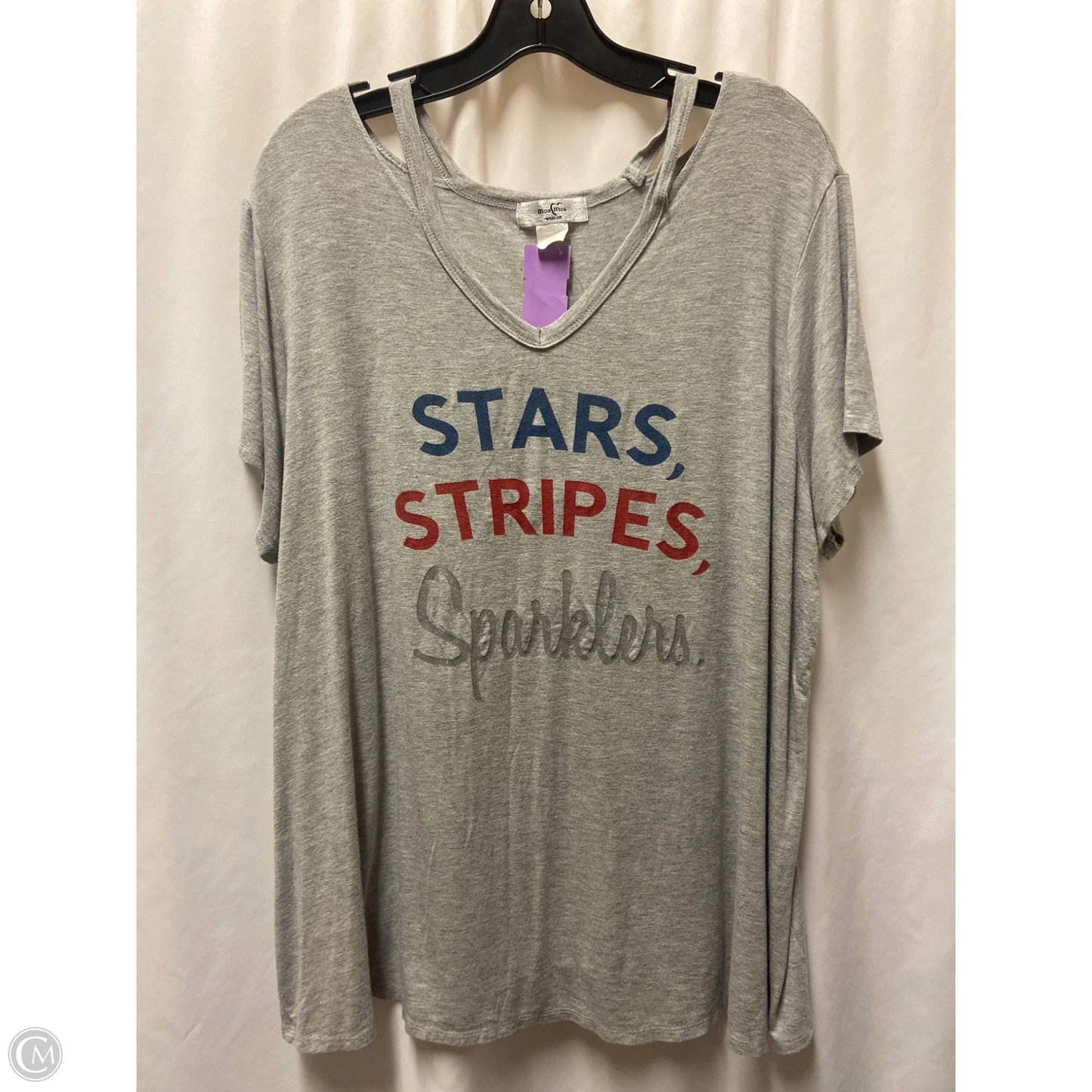 Top Short Sleeve By Moa Moa In Grey, Size: 2x