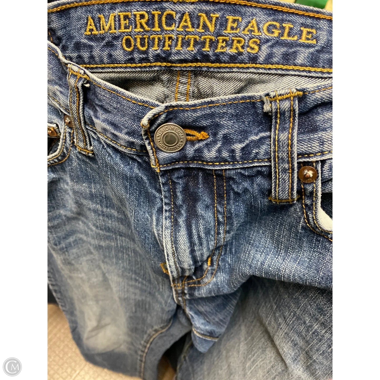 Jeans Straight By American Eagle In Blue Denim, Size: 10