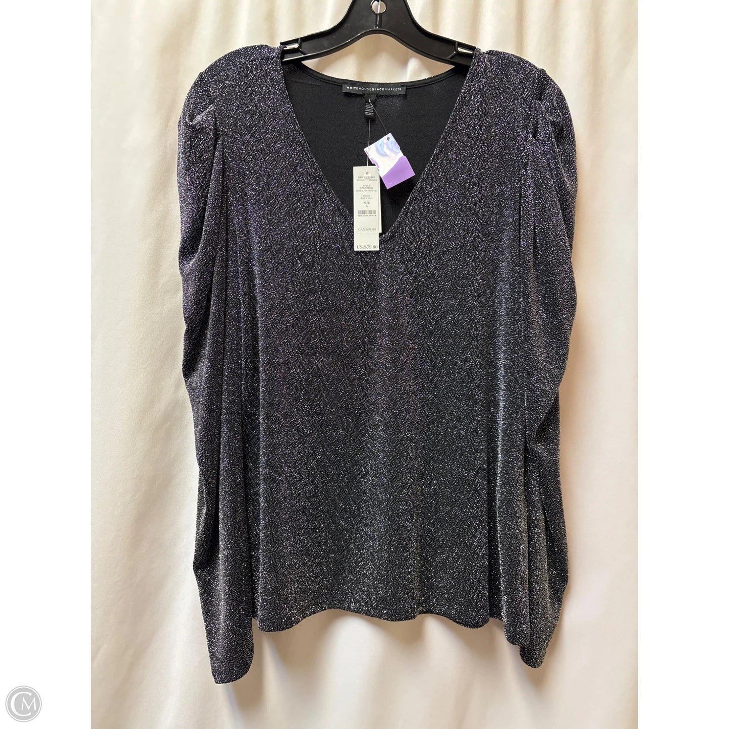 Top Long Sleeve By White House Black Market In Silver, Size: L