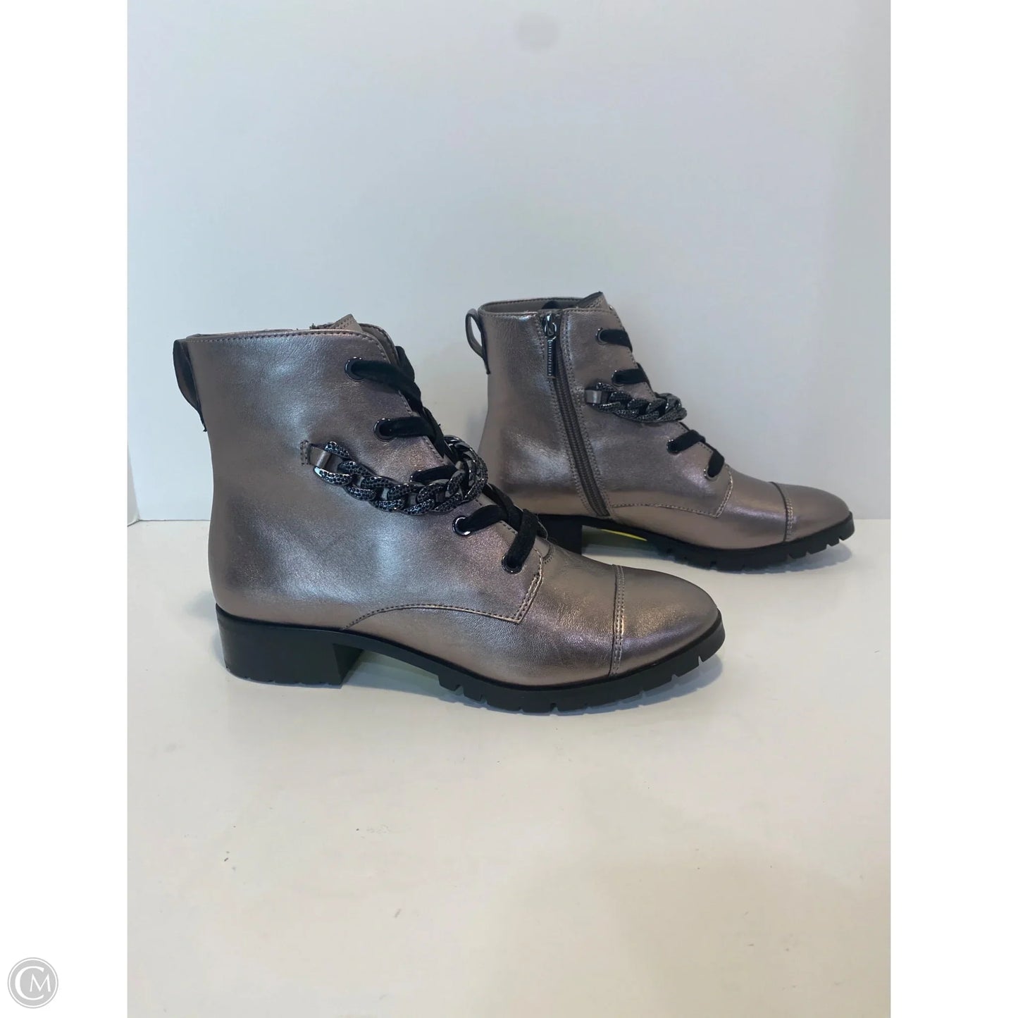Boots Designer By Karl Lagerfeld In Silver, Size: 6.5