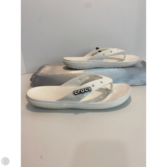Sandals Flip Flops By Crocs In White, Size: 10