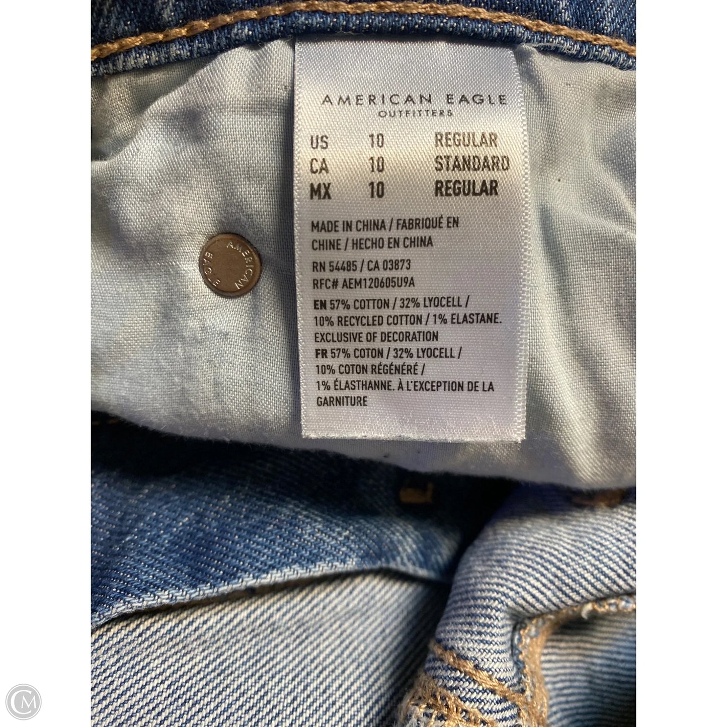 Jeans Straight By American Eagle In Blue Denim, Size: 10