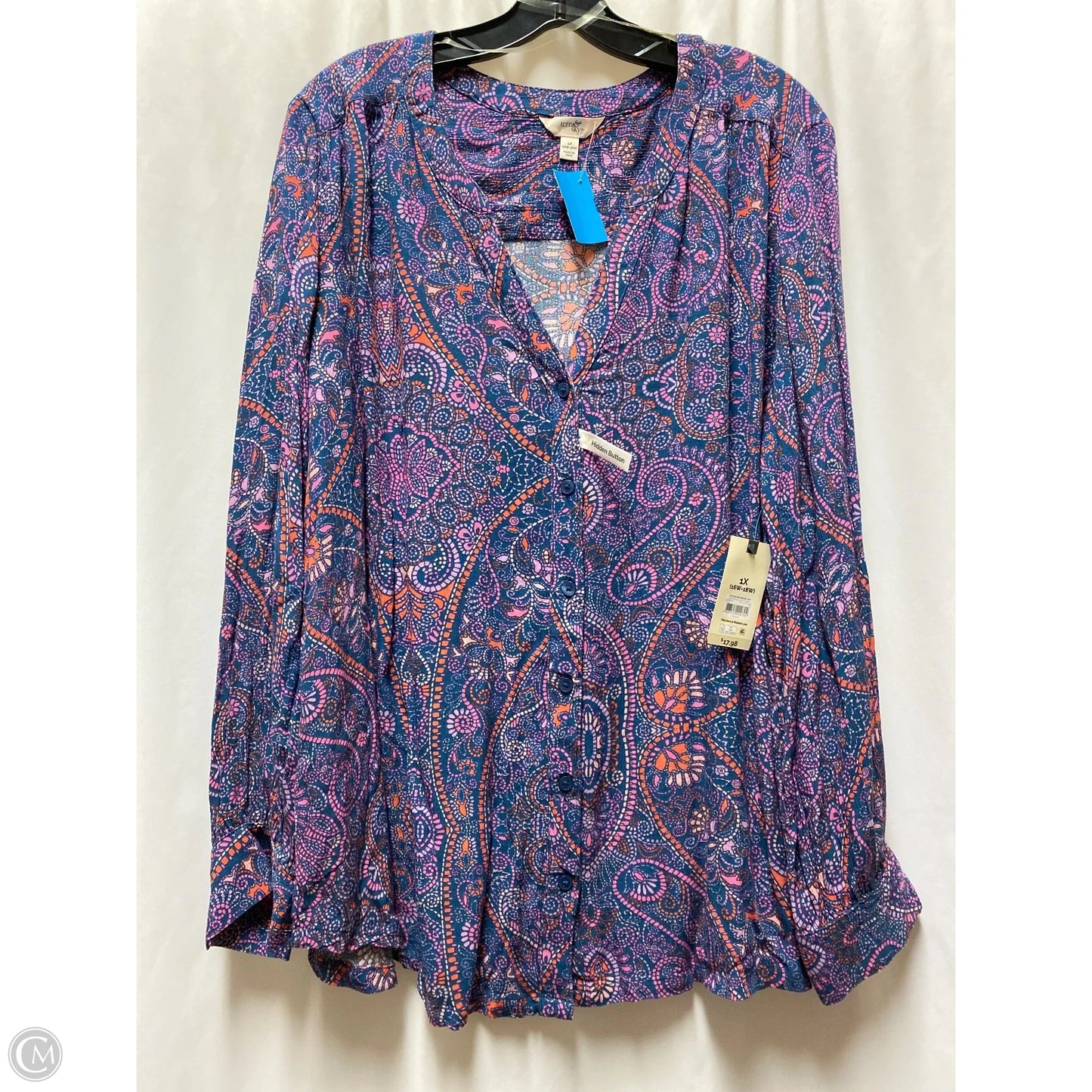 Top Long Sleeve By Terra & Sky In Blue, Size: 1x