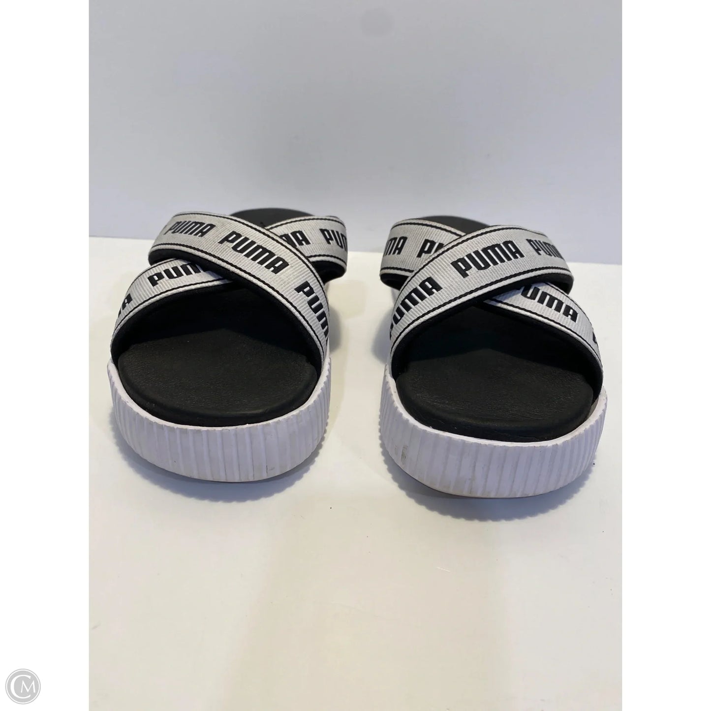 Sandals Flats By Puma In Black & White, Size: 7.5