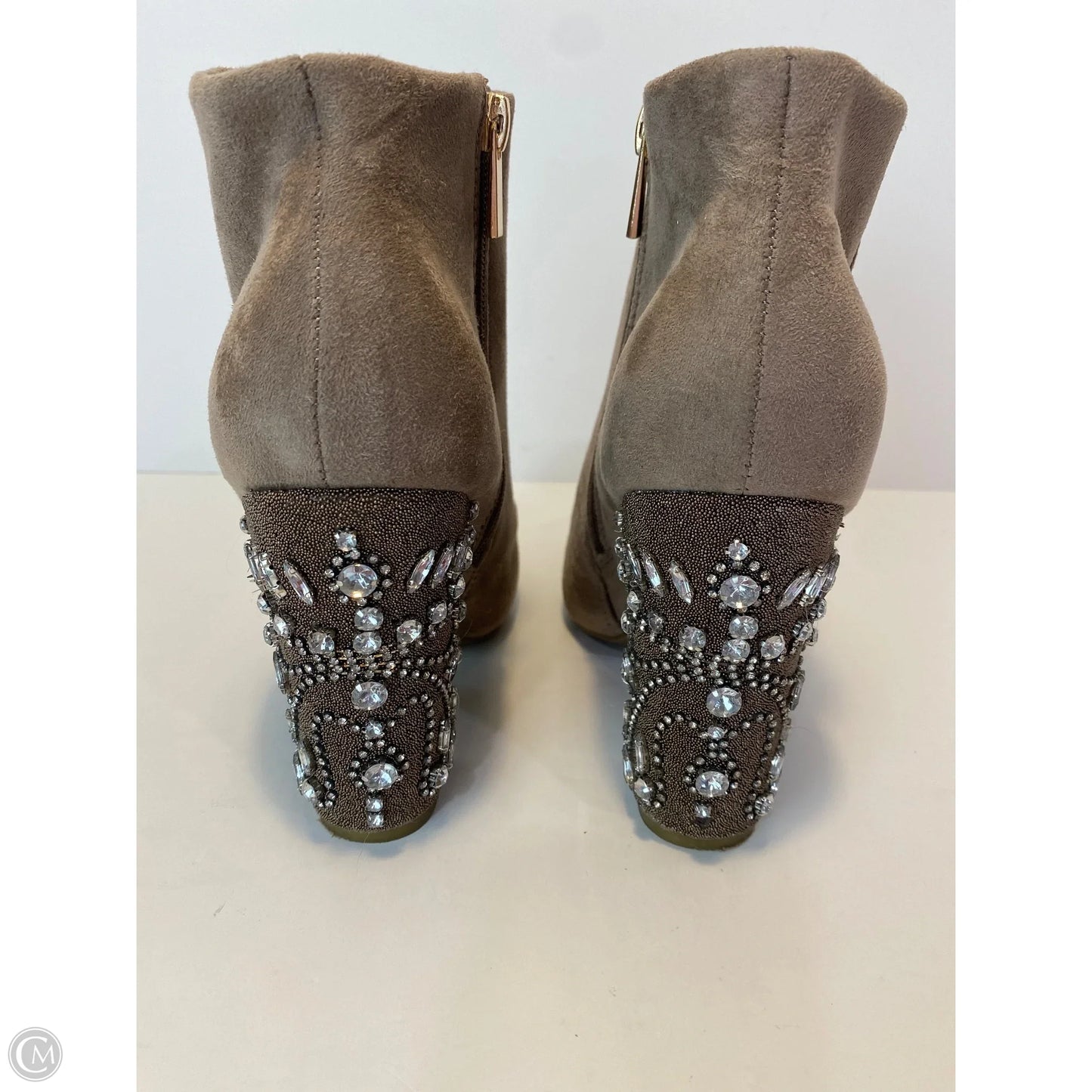 Boots Ankle Heels By Bamboo In Grey, Size: 7