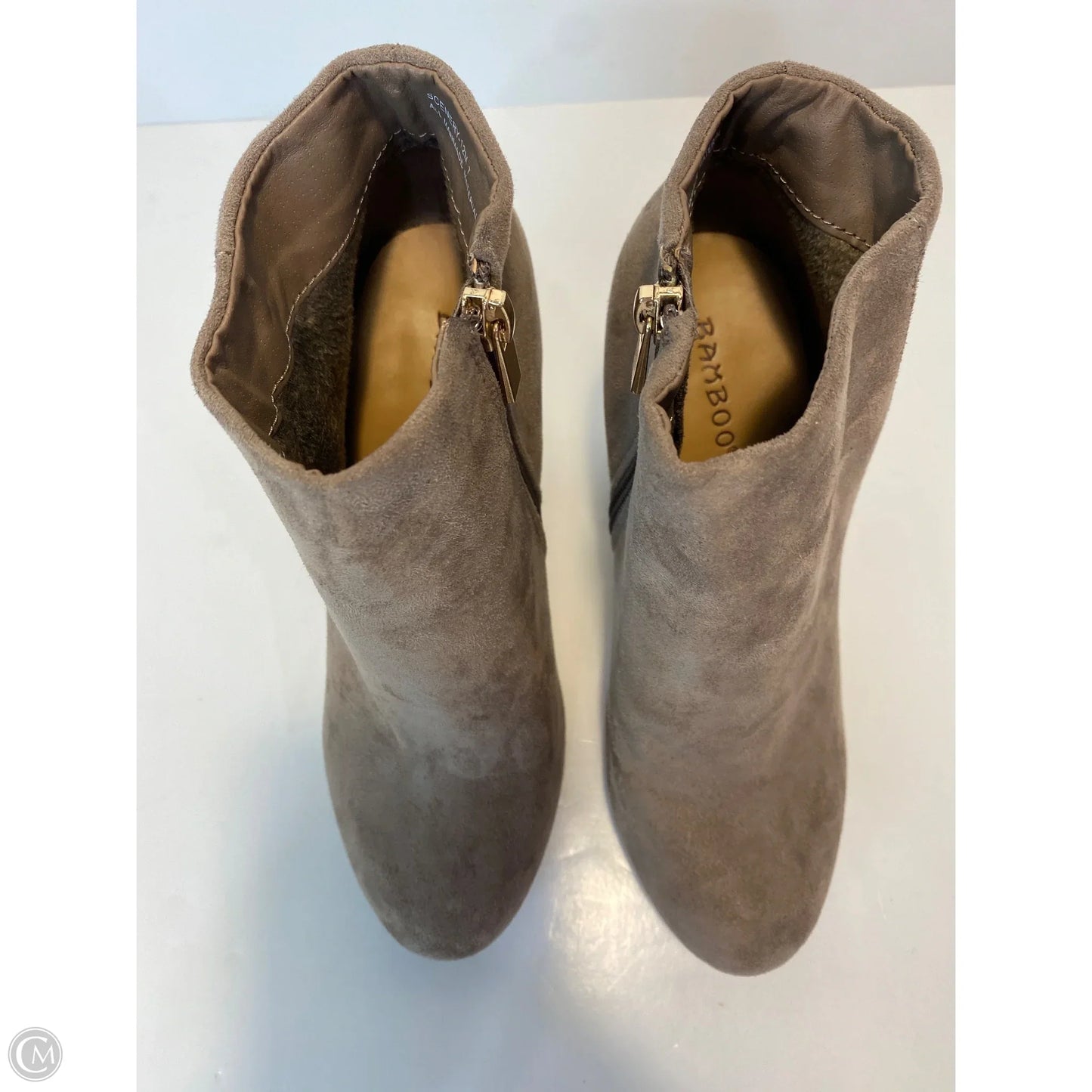 Boots Ankle Heels By Bamboo In Grey, Size: 7